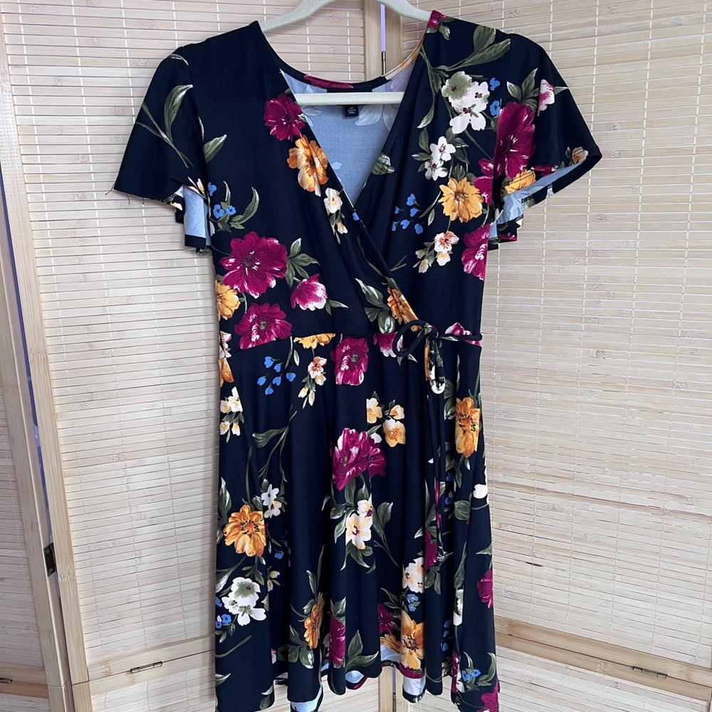 Floral Faux Wrap Dress - Multicolor